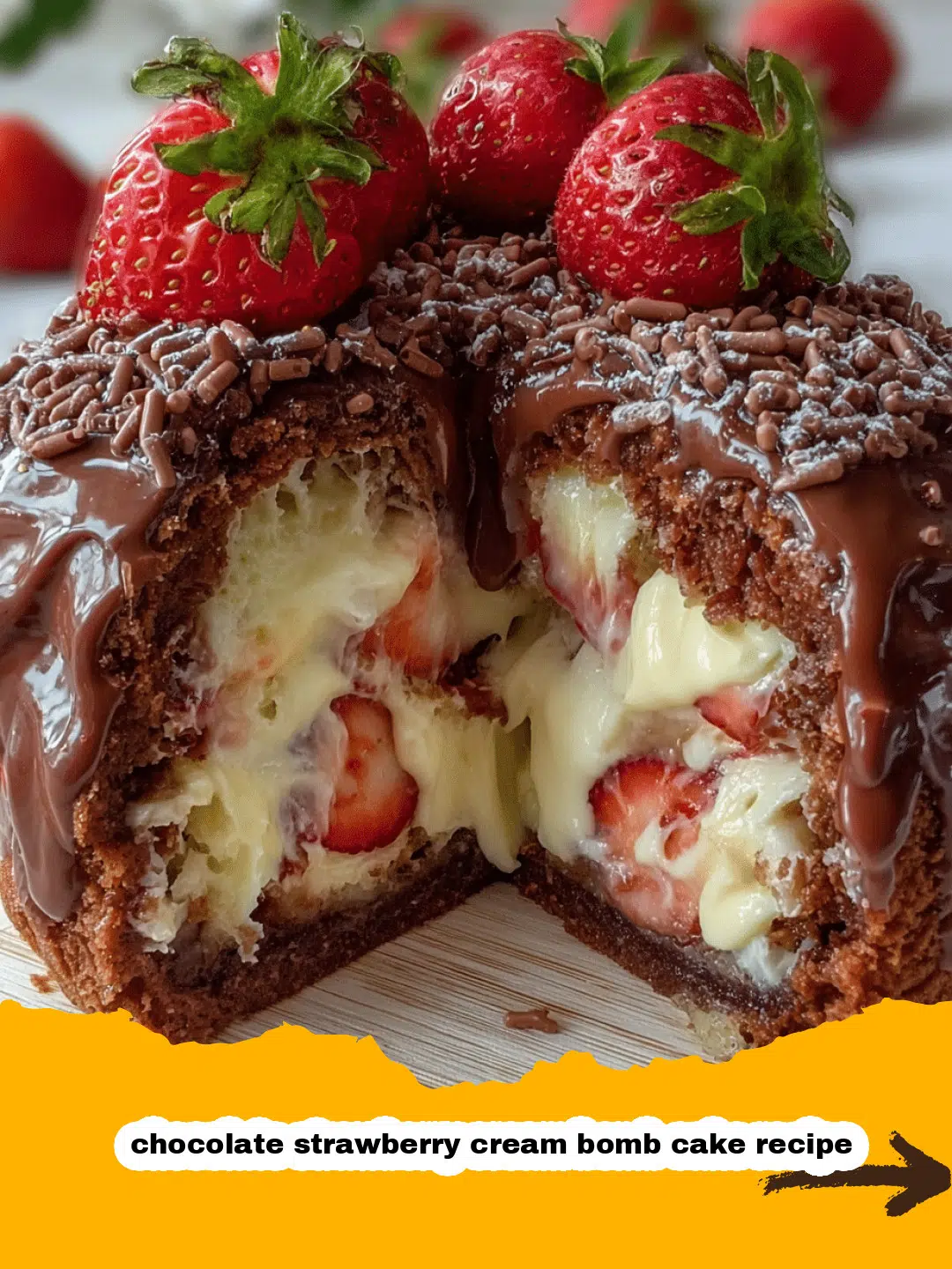 Chocolate Strawberry Cream Bomb Cake Preparation