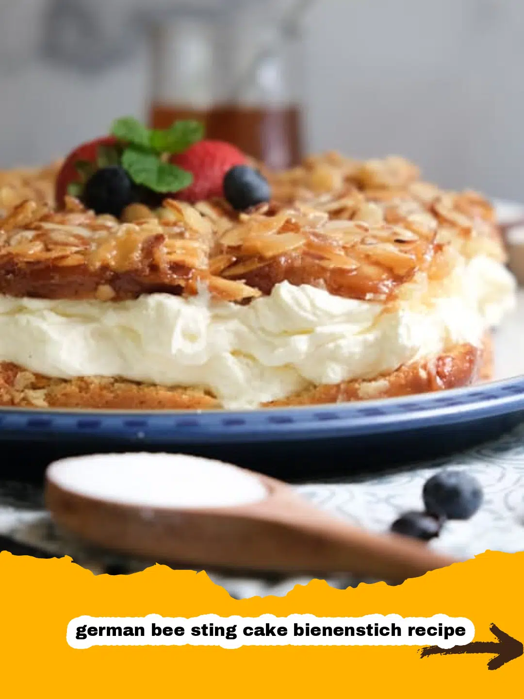 German Bee Sting Cake Bienenstich Preparation Steps Homemade German Bee Sting Cake (Bienenstich) yeast dough rising with caramelized almond topping ingredients