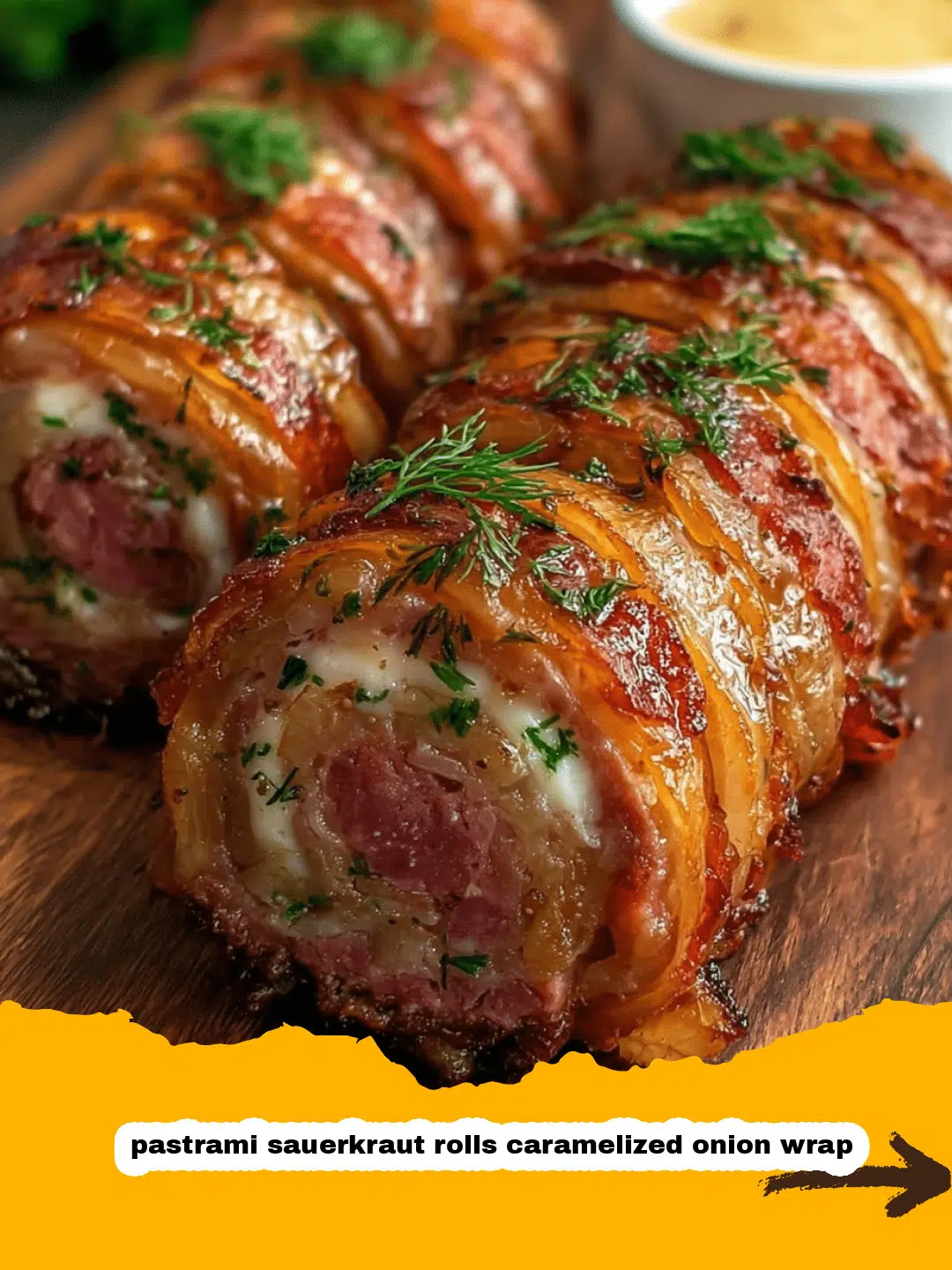 Pastrami Sauerkraut Rolls with Caramelized Onion Wrap Preparation