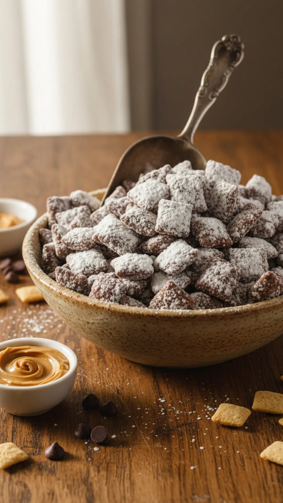 Delicious Puppy Chow Recipe: Chocolate Peanut Butter Coated Cereal Crispy rice cereal coated in melted chocolate, peanut butter, and powdered sugar for a classic puppy chow recipe