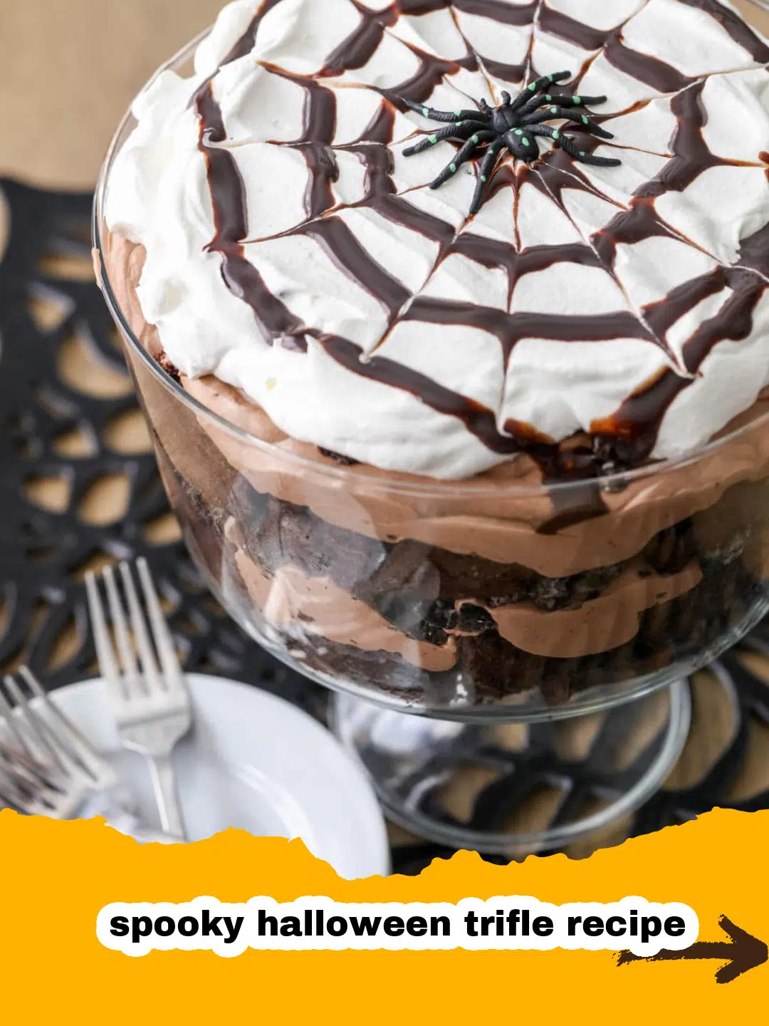 Spooky Halloween Trifle Layers Assembly Layering the Spooky Halloween Trifle with chocolate cake, green gelatin, and creamy filling